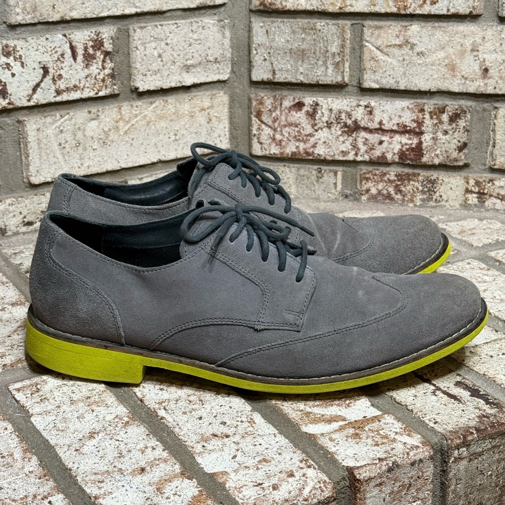 Cole Haan Drake Eva Gray Suede Wingtip Oxford Yellow Soles Lace Up Lightweight